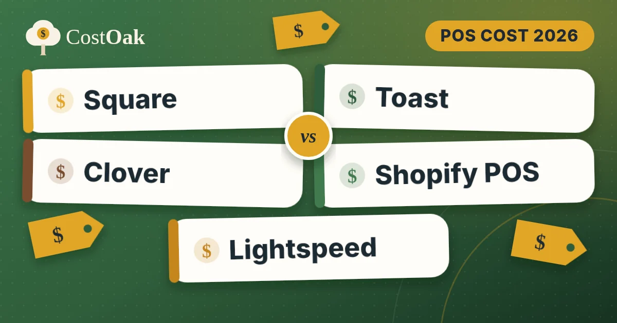 POS system cost compared: Square vs Toast vs Clover vs Shopify POS vs Lightspeed